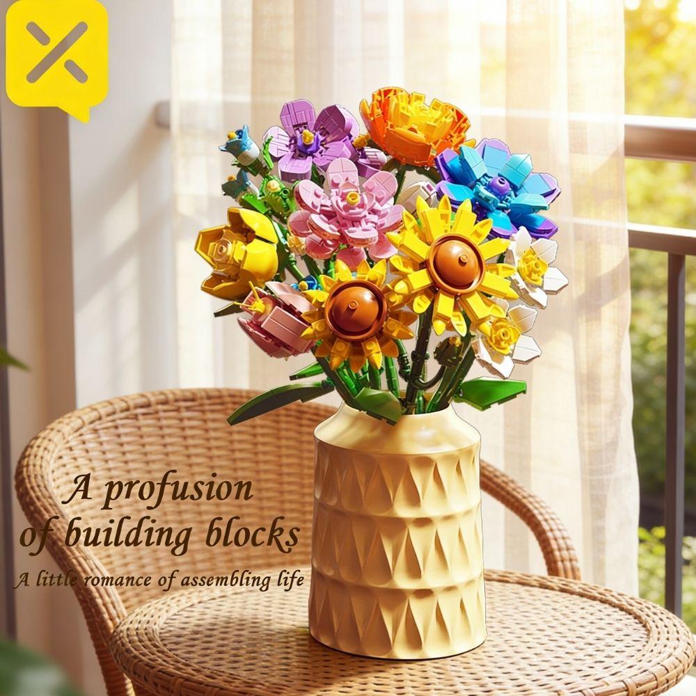 843PCS Sunflower Building Blocks Flower Bouquet Model Bricks Set Idea Home Decoration Kid Educational Toys Valentine's Day Gifts