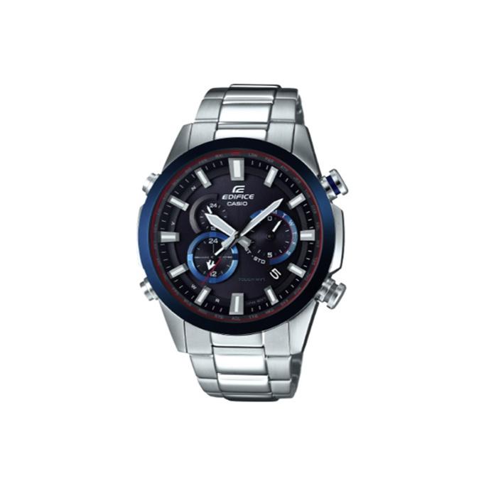 Casio Men's Black Edifice Series 100 Meters Water Resistant Solar Quartz Movet Stainless Steel Strap Watch Dial Watches Eqw-T640ydb-1A2