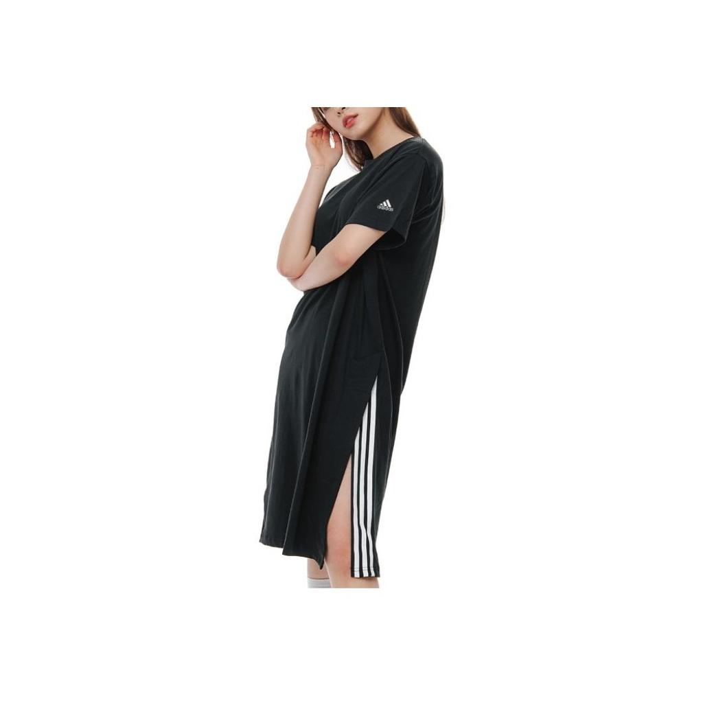 Adidas Letter Logo Printed Round Neck Pullover Midi Short Sleeve Dress Women Dresses Black GD8445