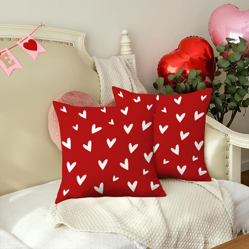1/2Pcs Valentine'S Day Themed Pillow Cover, Red Heart Pattern, Home Decoration Sofa Pillowcase, (Without Pillow Core)