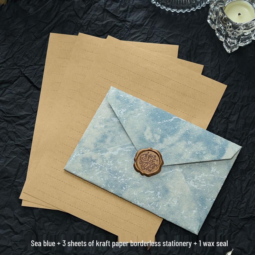 Gilded Envelope & Letter Paper Set - Embossed Texture, Straits Style, Handwritten Love Letters with Wax Seal for Valentine's Day