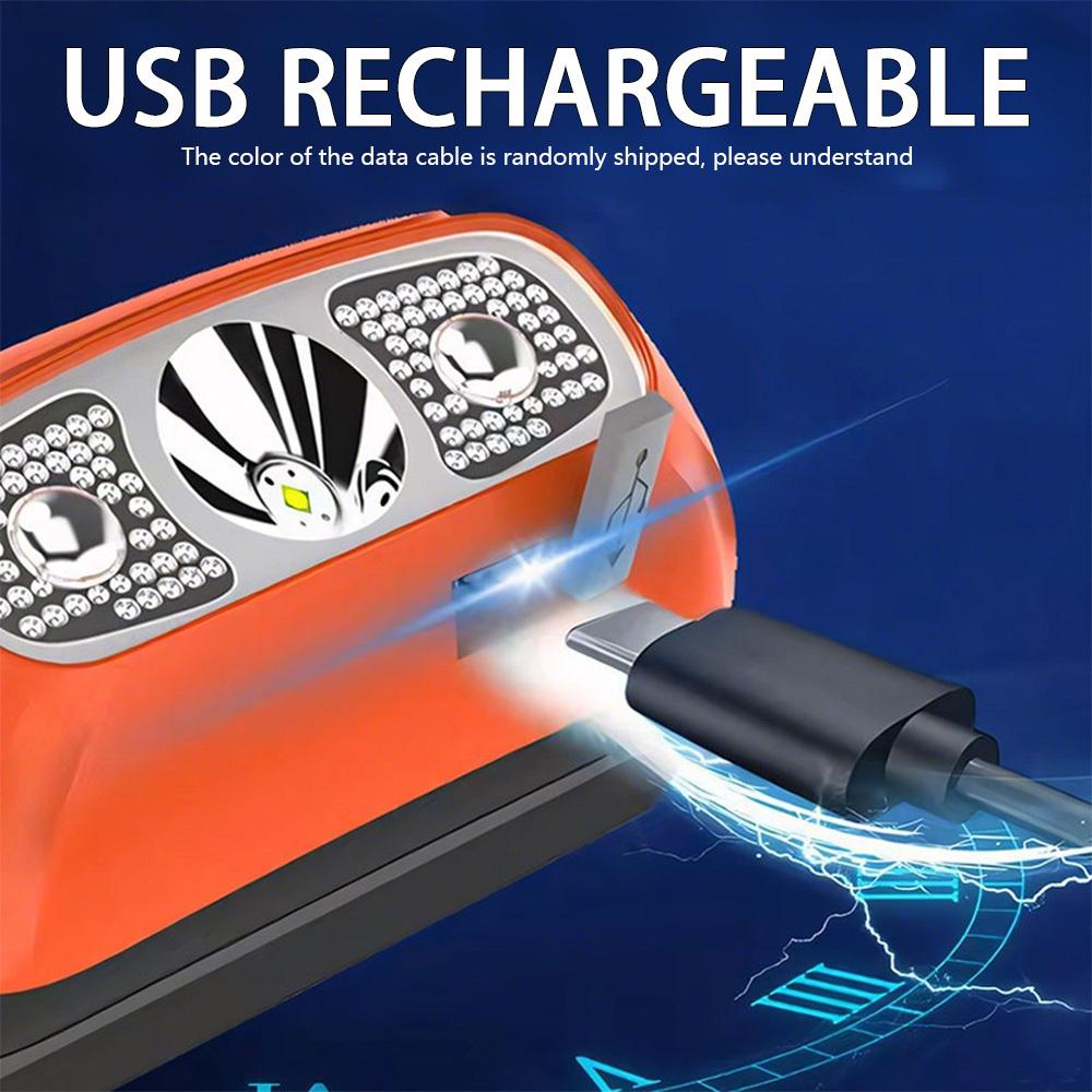 Sports Headlamp USB Rechargeable Hands-free Flashlight with Bright Beam Automatic Switch In 3 Modes, Camping, Fishing, and Emergency Situations
