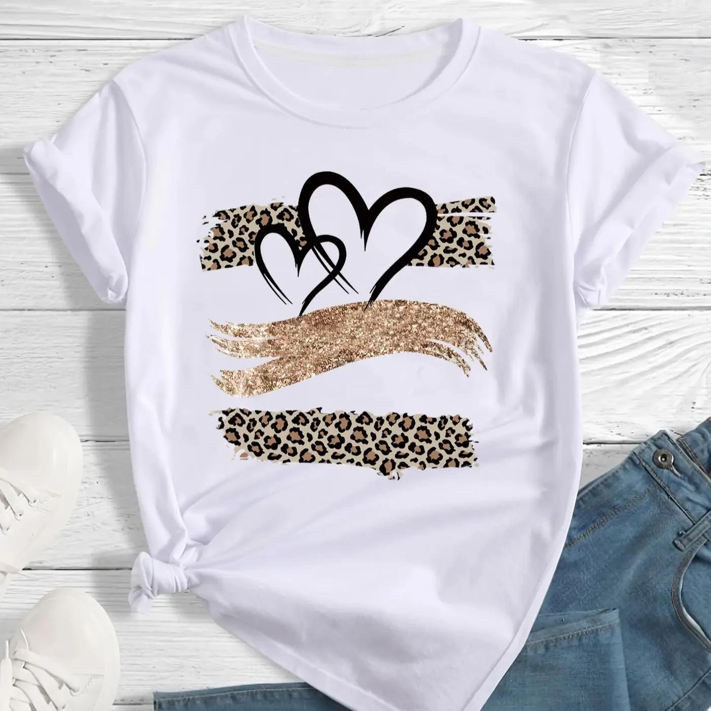 

Love Print T-shirt Short Sleeve Crew Neck Casual Top for Summer Spring Women Clothing Aesthetic Clothes S