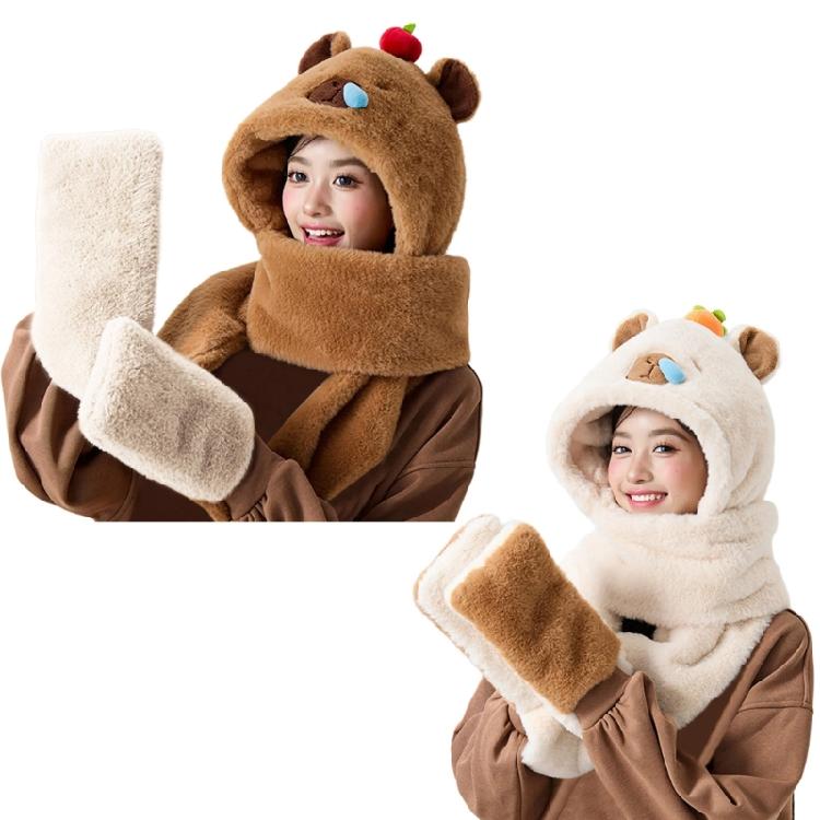 Furry Capybara Hat for Cycling and Running Sport Thicken Capybara Gloves Thick