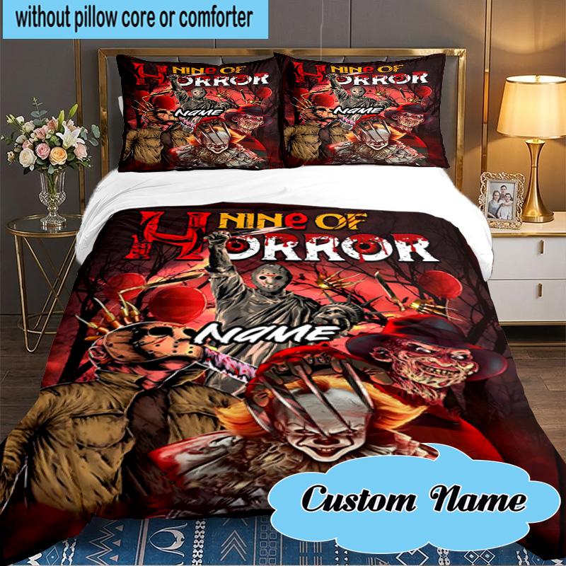 Custom Name 3PCS Horror Movie Night  Bedding Set Including 1pc Duvet Cover And 2pcs Pillowcases for Bedroom, Dormitory Gift Home Decor
