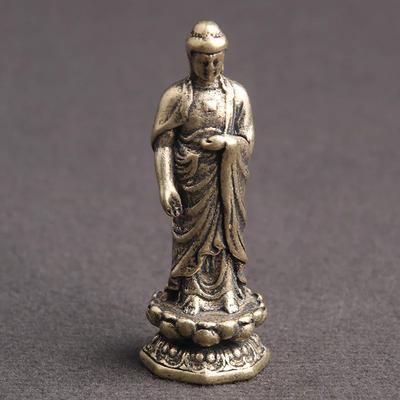 Traditional Chinese Brass Shakyamuni Buddha Stand Lotus Seat Statue Home Desktop Decoration Copper Tathagata Buddha Figurines