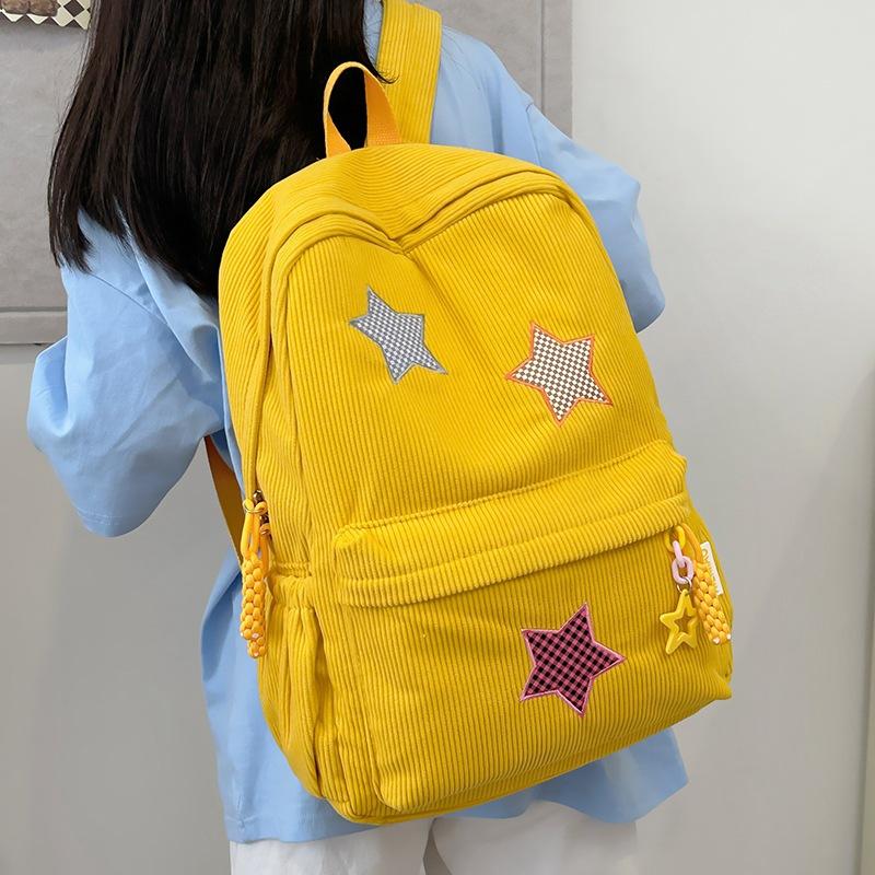 Schoolbag small schoolbag for women, Korean style INS corduroy star pattern, high school student small backpack, large capacity student backpack