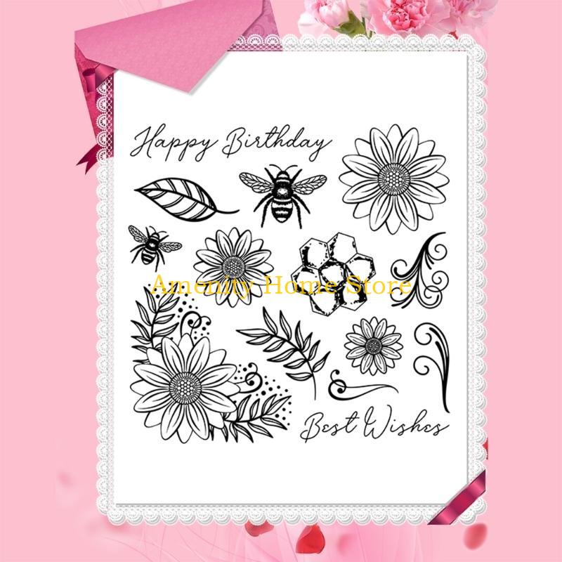 F26C Clear Stamp Seals Flowers Transparent Stamp Leaves Silicone Stamp for Cards Journal Scrapbooking Photo Decorations