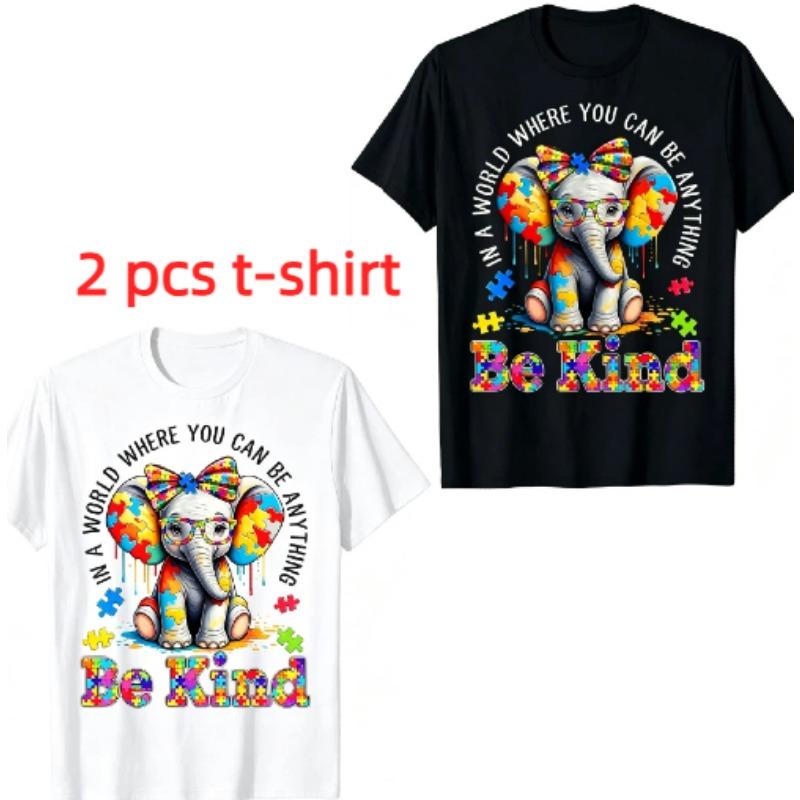 Animal Colored Ears Elephant Print Men's T-Shirts Summer Fashion Street Outdoor Casual T-shirt Tops for Men's and Women's Tees Top