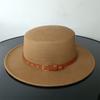 Flat Top Color Belt Tweed Women's Cap Panama Jazz Hat British Style Autumn and Winter Travel Outing Wide-brimmed Hat Wholesale