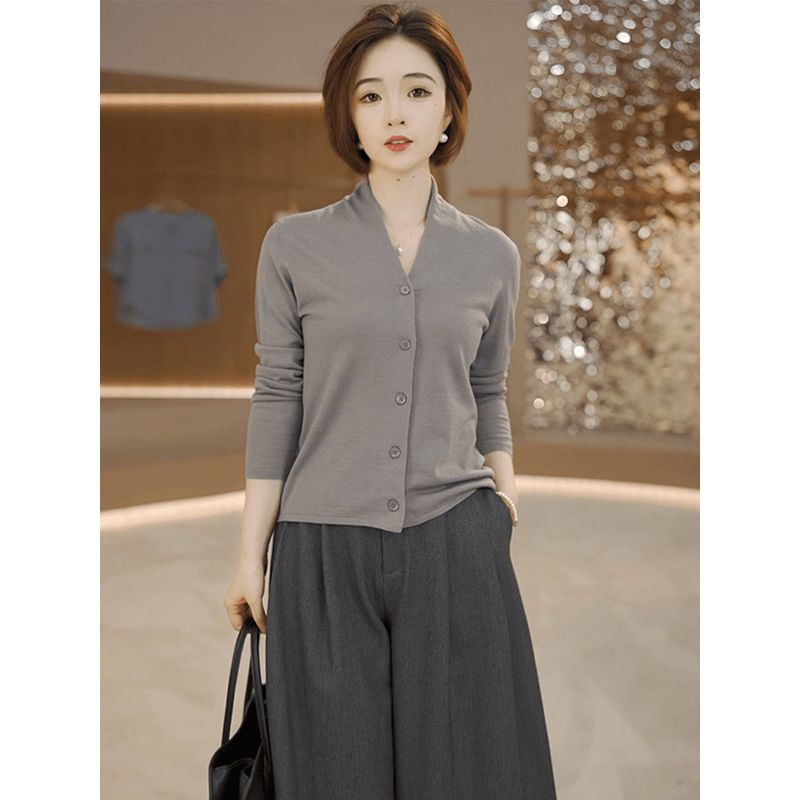 

V-neck Single Breasted Wool 2024 Autumn Cardigan Grey [high quality fabric]] 3XL