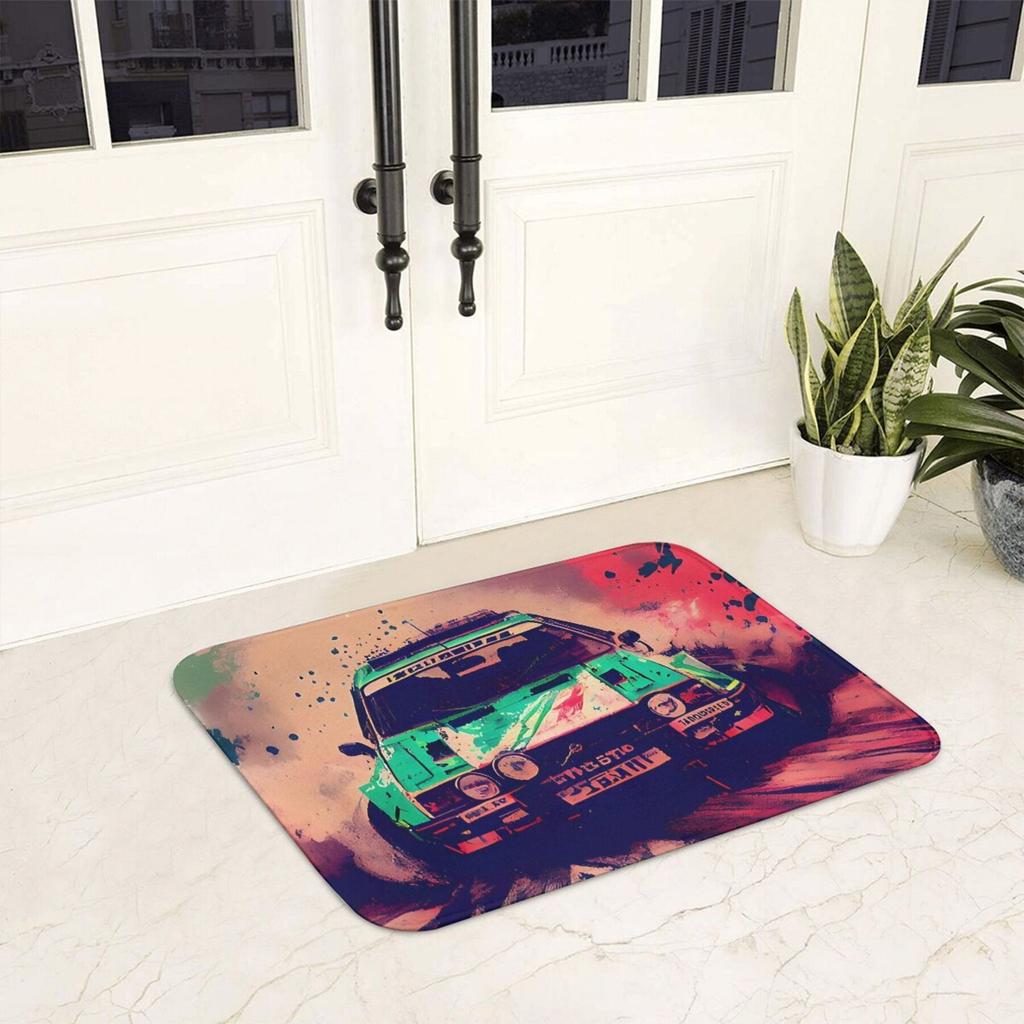 Retro Car Graphic Doormat Mat Entrance Floor Mat Electric Vehicle Pop Art Design for Home Entryway 40x60cm