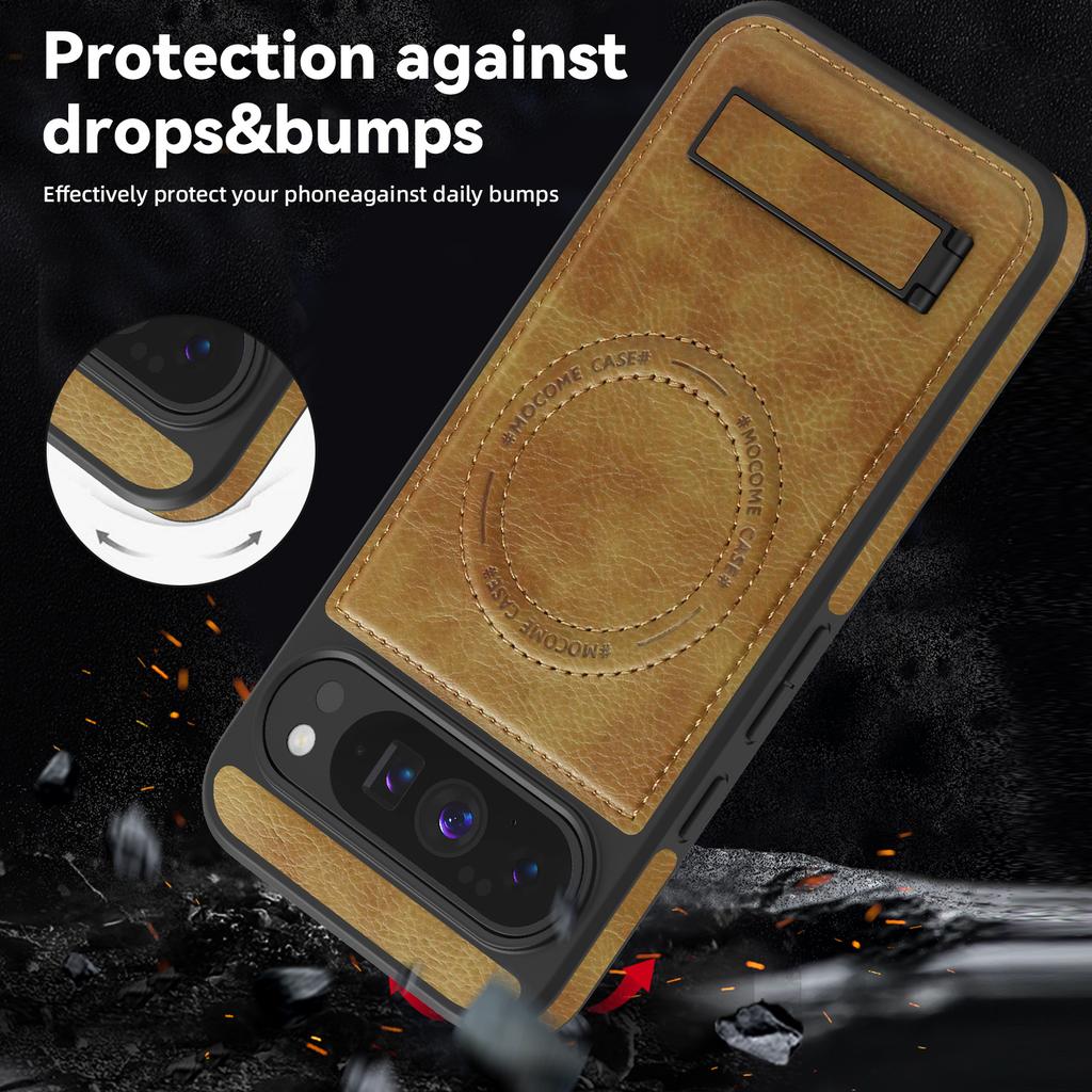 For Google Pixel 10 Pro XL Case Compatible with MagSafe Kickstand Leather Phone Back Cover