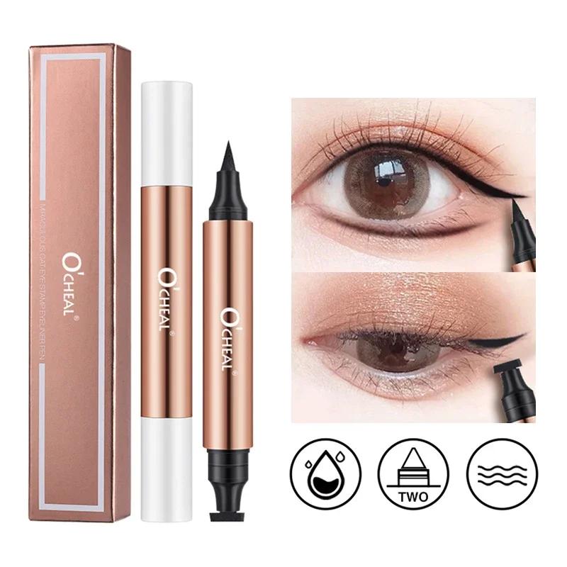 O'CHEAL Tampon Eyeliner Noir Crayon Eyeliner Liquide Waterproof Sèche Rapide Double Embout Crayon Eyeliner Maquillage pour Femmes Outil Cosmétique