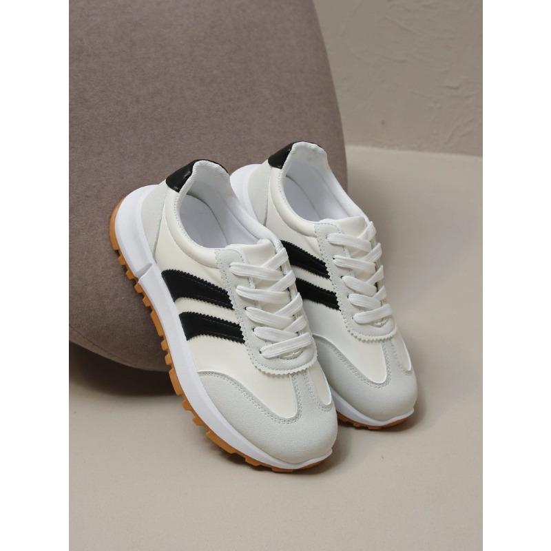 Women's Plus Size Round Toe Color Block Stripe Lace Up Casual Sneakers Autumn New Shoes