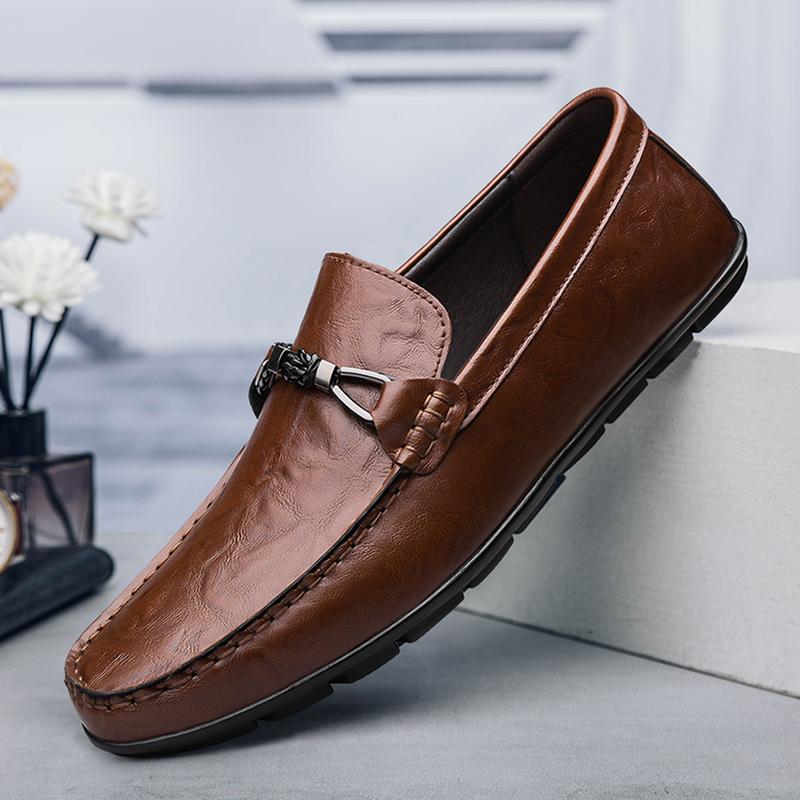 New Men's Business Casual Shoes Comfortable Leather Casual Shoes Sneakers Breathable Rubber Bottom Loafers Slip on Flats