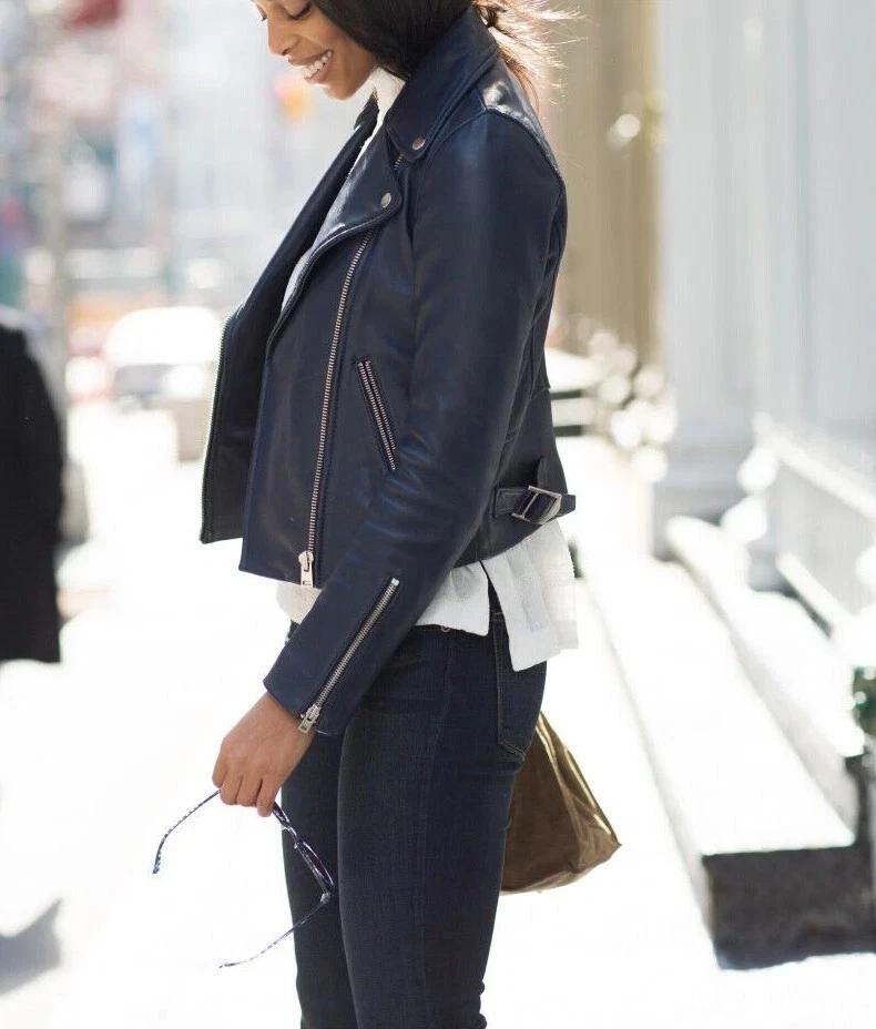 Navy Blue Women Jacket Handmade Leather Stylish Casual Biker Motorcycle Genuine Lambskin