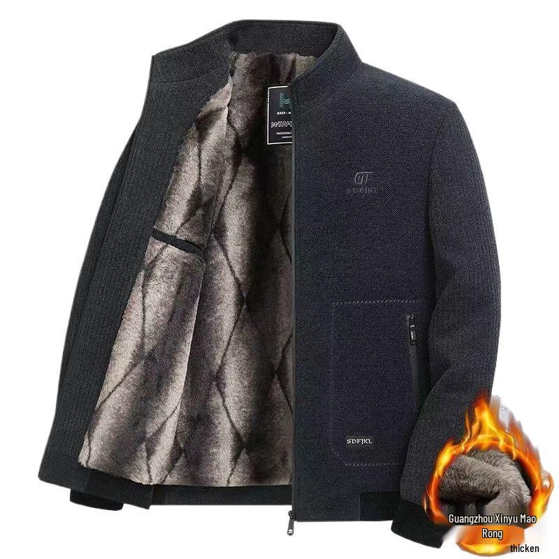 2025 Plus Velvet Corduroy Jacket for Middle-Aged Dads - Thick Winter Woolen Men's Casual Coat