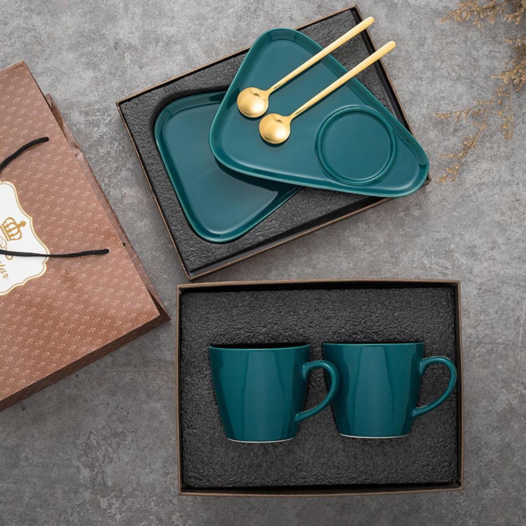 2 Piece Ceramic Mug Set, Cappuccino Cup with Saucer And Spoon, Creative Milk Mug, for