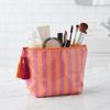 Portable PVC Striped Cosmetic Bag Large Capacity Makeup Brush Bag Fringed Travel Toiletry Bag Gym