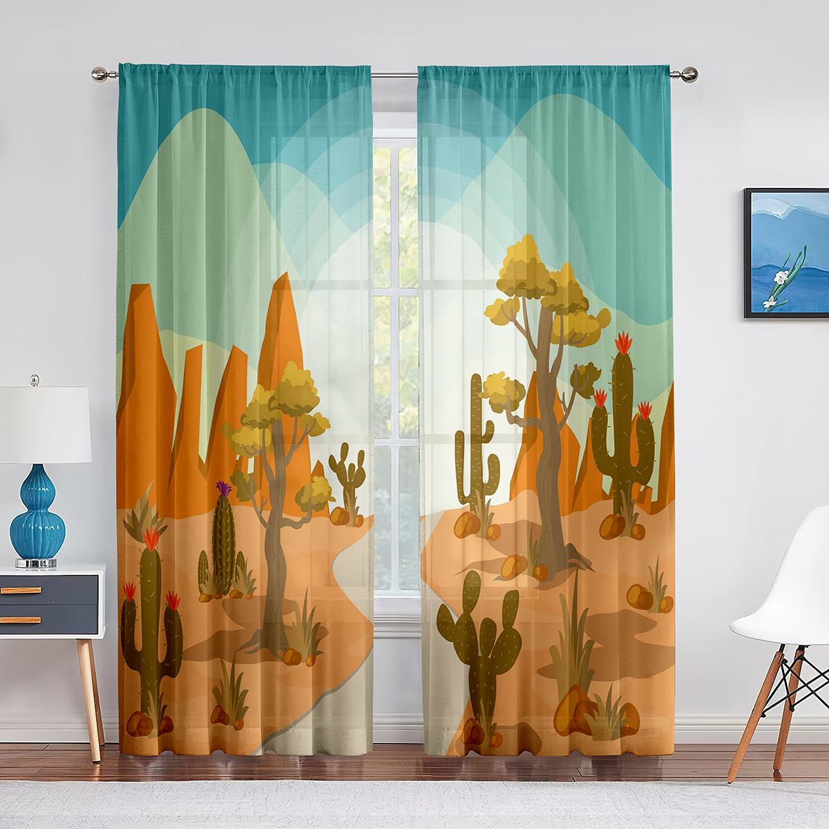 

Мультяшный тропический кактус натуральная растительность прозрачные вуалевые шторы для гостиной спальни кухни шифон тюль оконные шторы 1 PCS W100XH250cm&Grommet Top