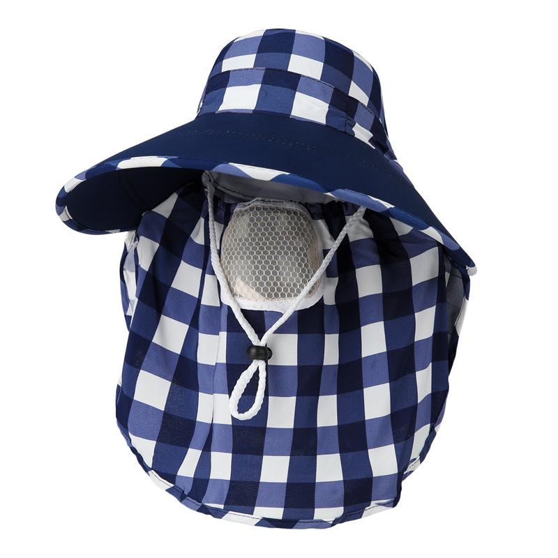 

Летняя фермерская работа шляпа от солнца ультрафиолетовая с большими полями маска для лица велосипедная женская шляпа для сбора чая клетчатая шляпа от солнца M（56-58cm）
