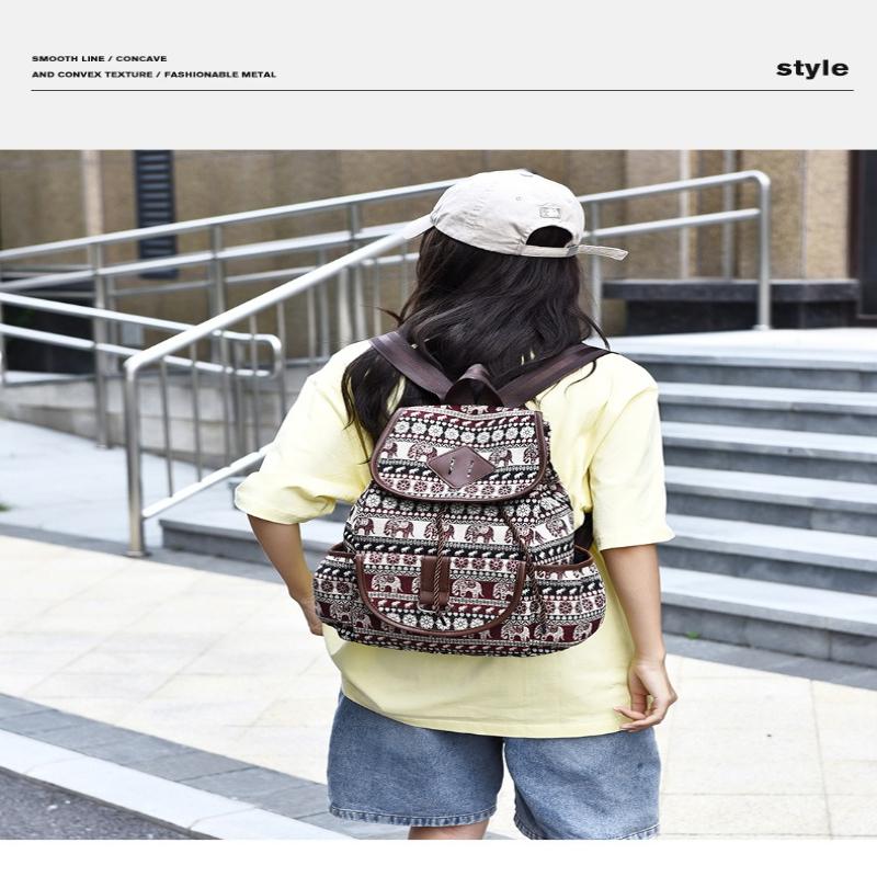 1Pc New Ethnic Style Multi-pocket Backpack Female Mori Foreign Style Large Capacity Canvas Schoolbag Casual Outdoor Small Backpack