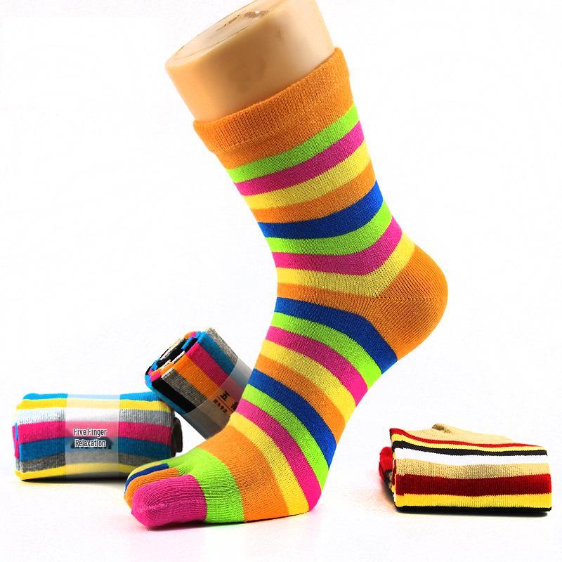 Women's Colorful Mid-Calf Five-Finger Cotton Socks - Sweat-Absorbent, Toe Style for All Seasons