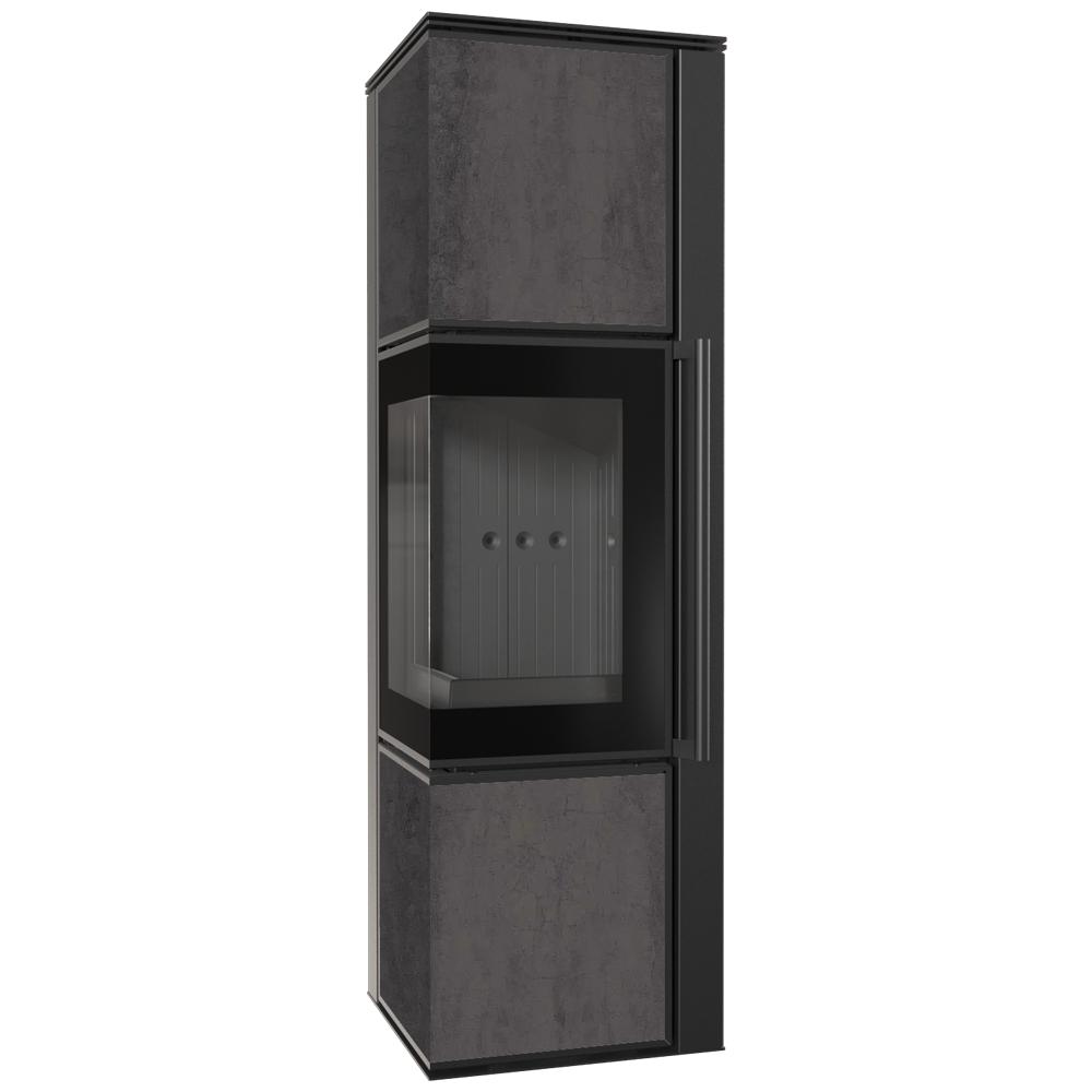 Wood Burning Steel Stove KRATKI TORA/M 8 kW Ø 150 Quartz Sinter NATURALI PIETRA DI SAVOIA ANTRANCITE BOCCIARDATA Black Thermotec