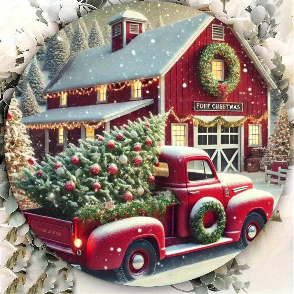 Metal Tin Wall Art Decor, Round Farmhouse Sign, Hanging Home Decoration No Power Required, Christmas Gift