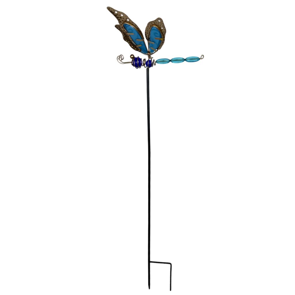 Metal Garden Stake Butterfly and Dragonfly Decorative Plant Pot Ornament Outdoor Yard Lawn Art Sculpture with Ground Insert