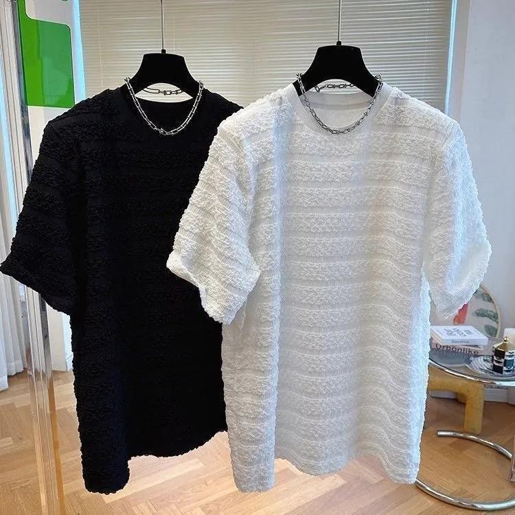 Men's Stylish, Loose-Fit Summer Short-Sleeve T-Shirt: Casual, Slimming Bubble-Knit Top
