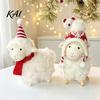 Soft Fabric Animal Figurines Plush White Sheep Christmas Ornament, Cute Knit Hat Lamb Tabletop Decoration, Desktop Festive Ornaments