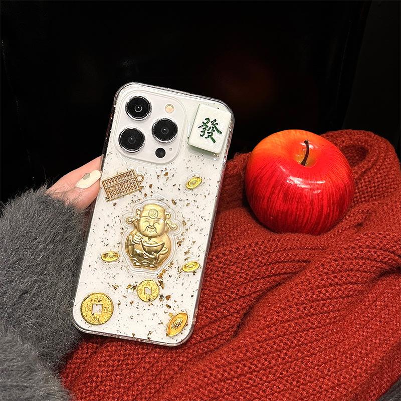 Apple 16Pro New Year's ingot mobile phone case is suitable for Iphone17Promax Epoxy Gold Foil Coin Lucky Cat