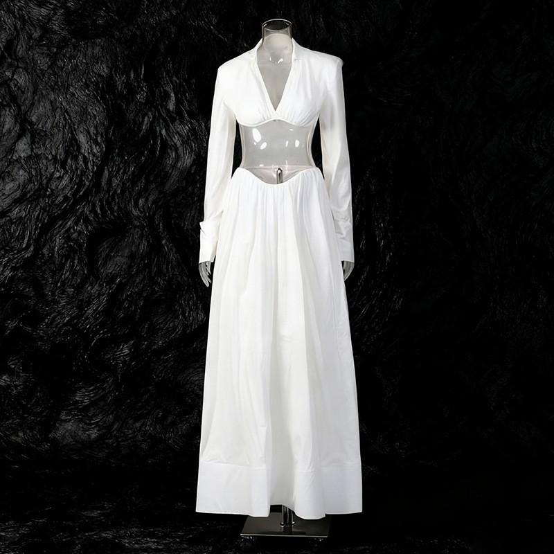 

Fashionable Sexy Suit Deep-neck Short Top + Pleated Waist Large Swing Skirt Two-piece Set S