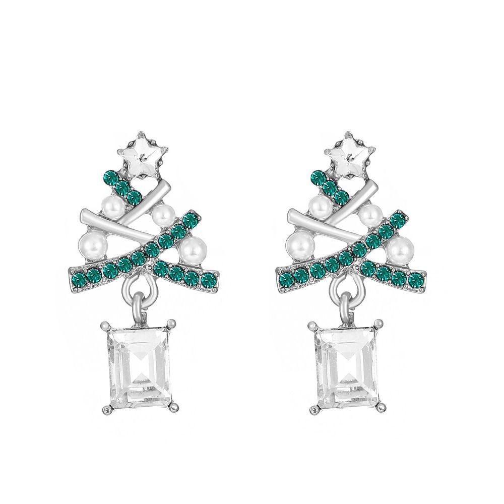 Star Merry Christmas Earrings Rhinestone Christmas Tree Earrings Xmas Dangle Earrings  Christmas