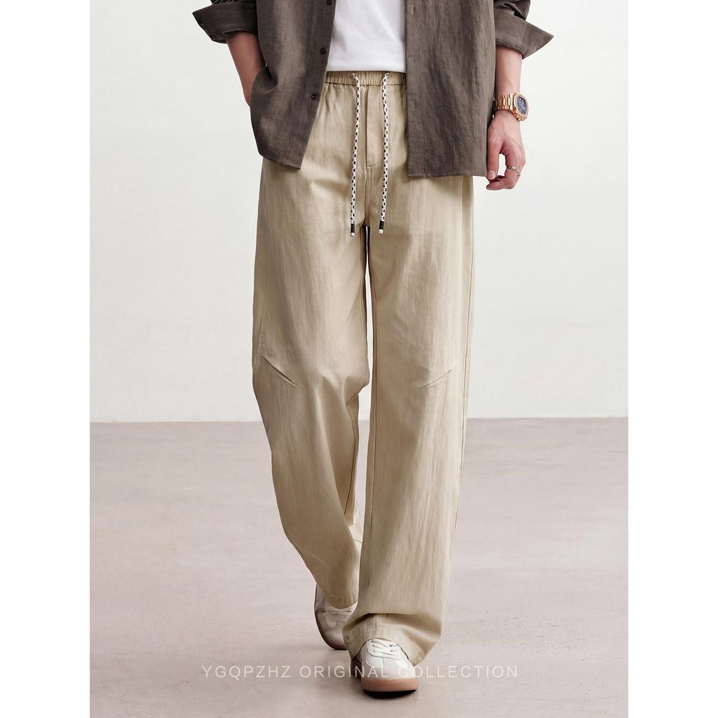 Counter minimalist design high-end tencel cotton blended thin casual pants men's spring and summer loose straight trousers