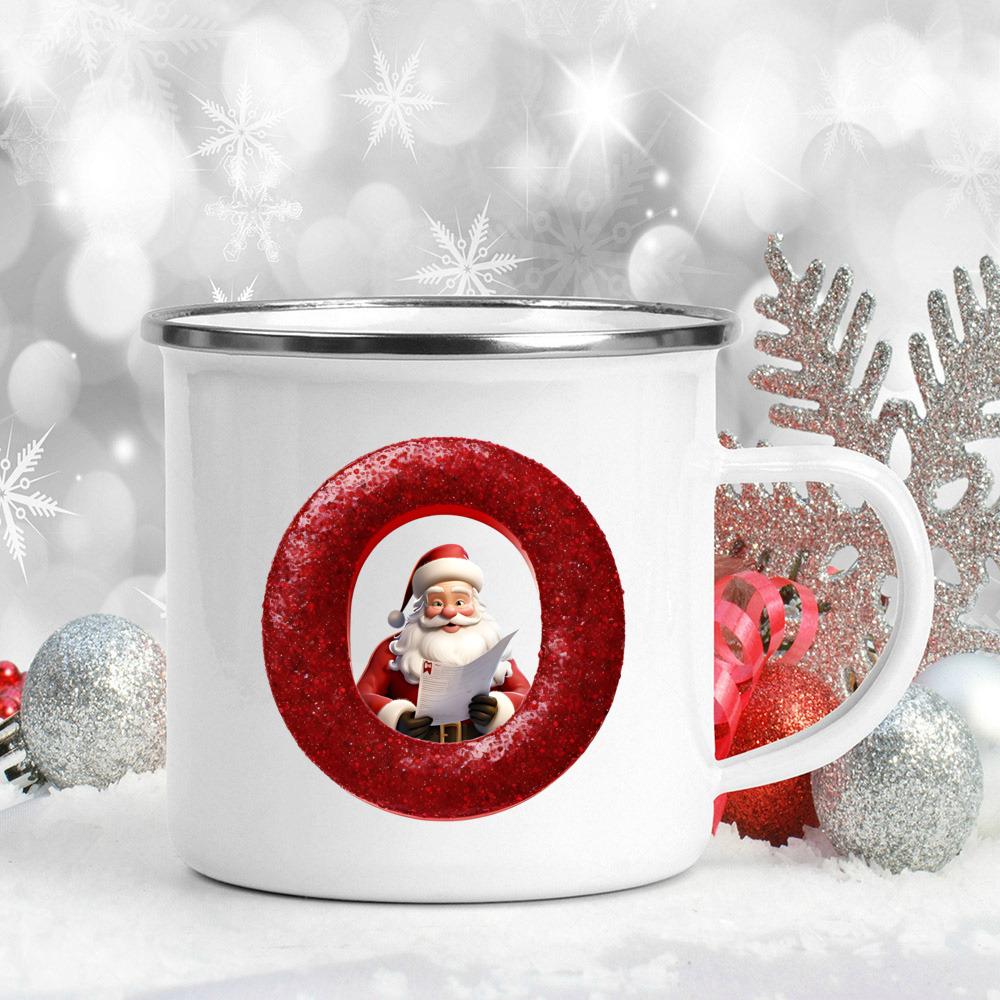 26 Letter Santa Claus Printed Enamel Cup Milk Juiice Coffee Cup Mug Best Christmas Gift For Family Friends