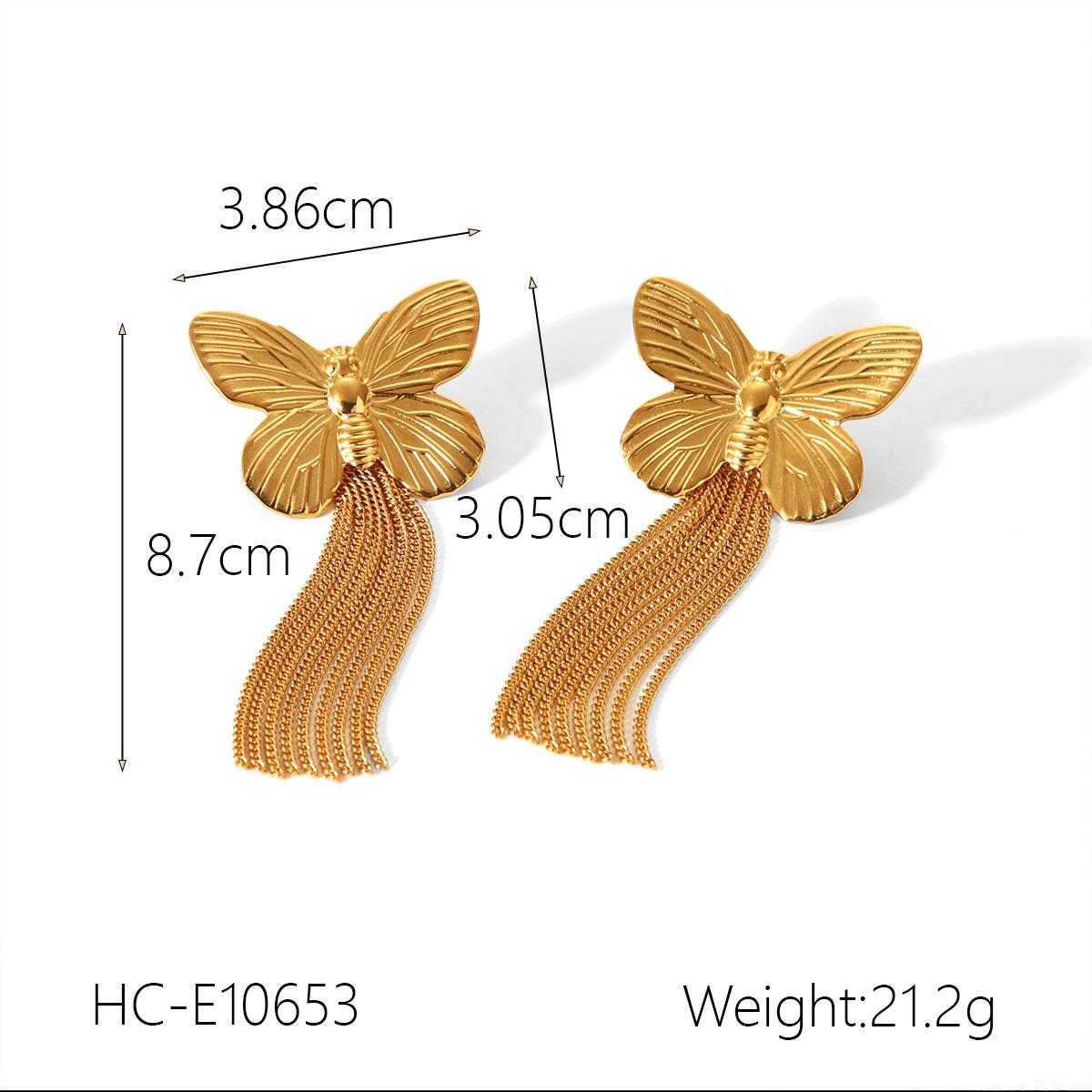 Light luxury stainless steel sunflower tassel earrings for women, niche high-end butterfly stud earrings, titanium steel