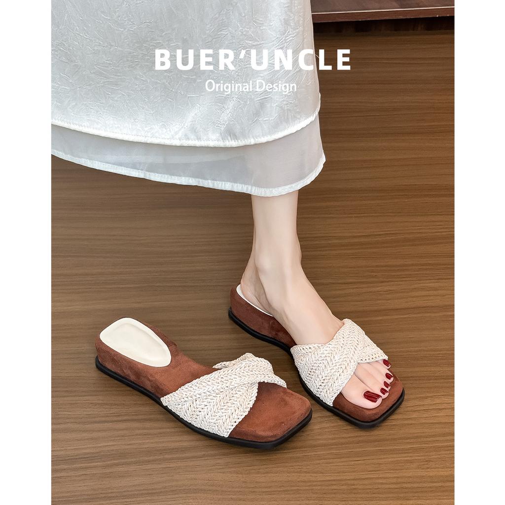 2025 summer new retro woven open-toed Korean holiday slope heel cool slippers Hong Kong style cool slippers