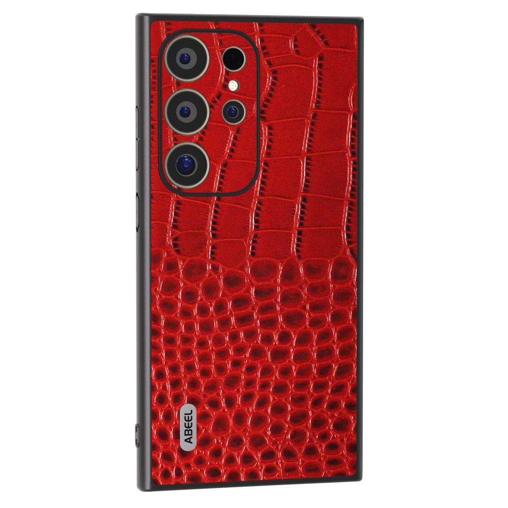 ABEEL For Samsung Galaxy S24 Ultra Case Crocodile Texture Genuine Cow Leather+PC+TPU Anti-Drop Phone Cover