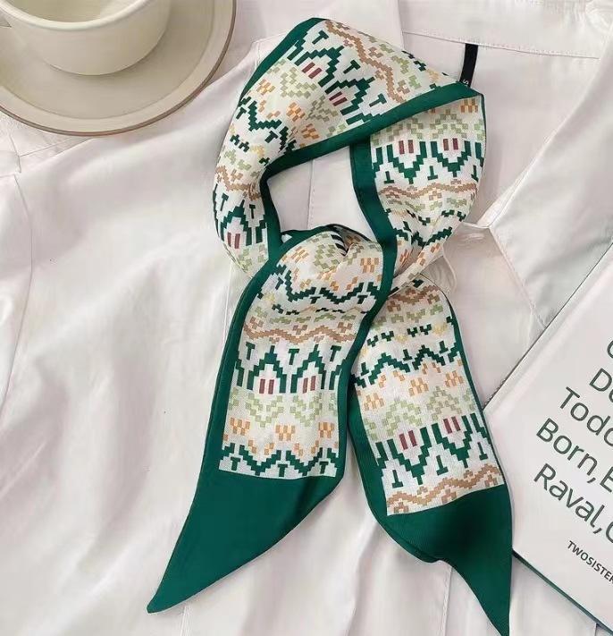 Fashion Printing Silk Hair Scarf for Women Chiffon Long Ribbon Ponytail Ties Headbands