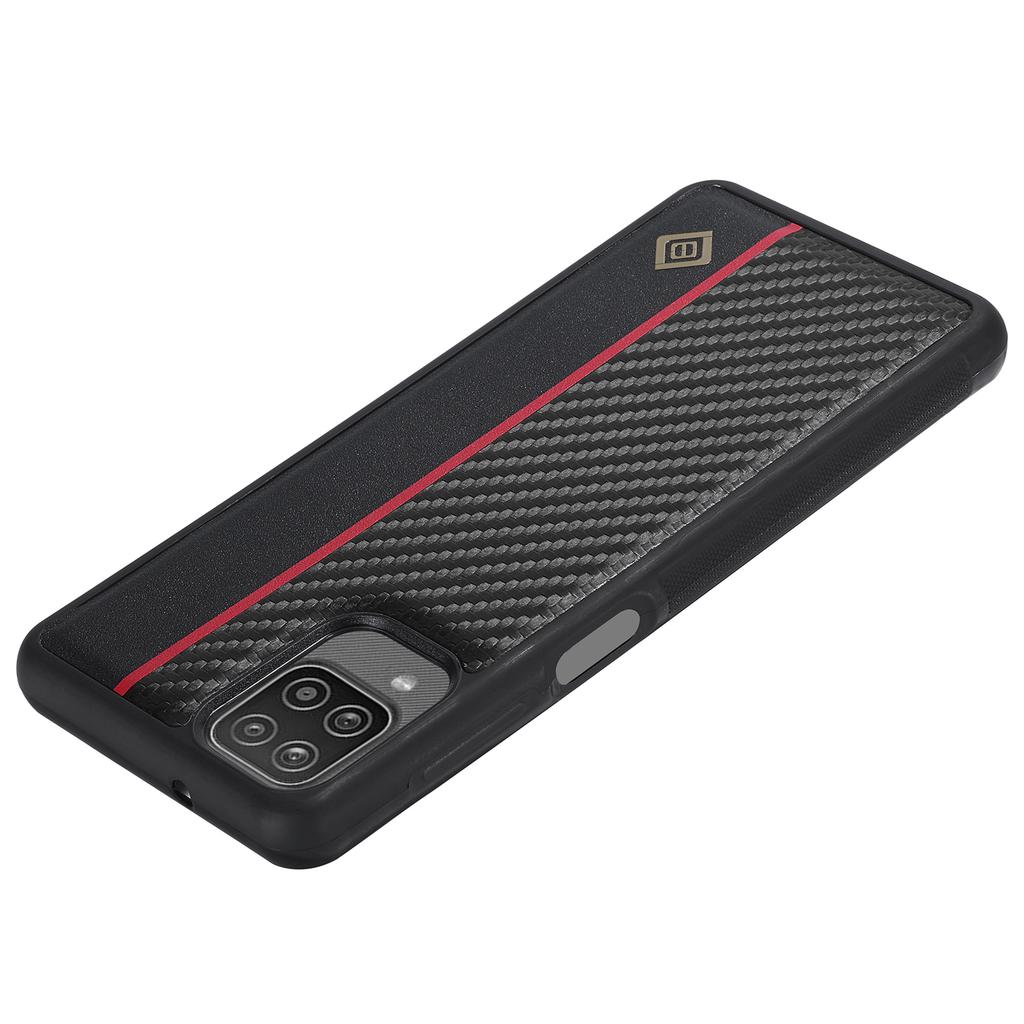 LC.IMEEKE For Samsung Galaxy A12 PU Leather Coated TPU+EVA Case Carbon Fiber Phone Cover