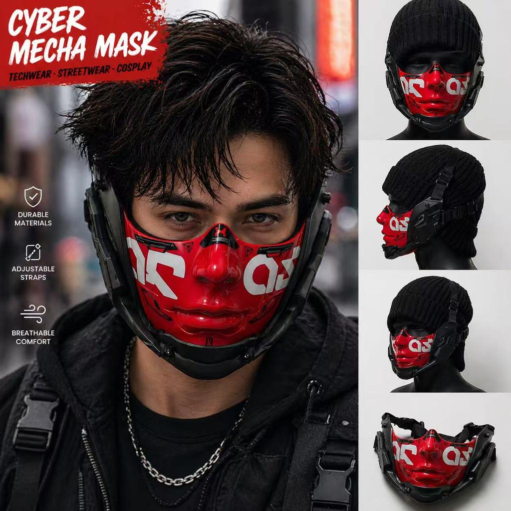 Masque de Moitié Cyberpunk 5 Couleurs Style Mecha Masque d'Halloween Cosplay Sangle Réglable Confort Respirant Couvre-Visage de Fête