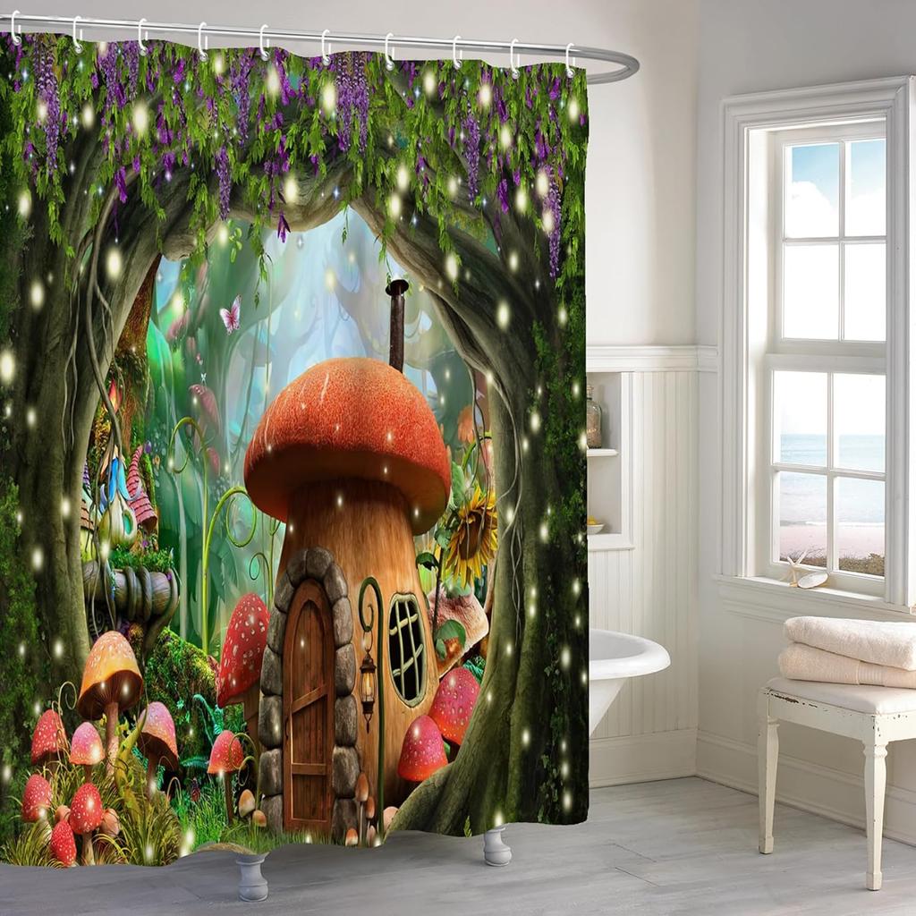 Magischer Wald Duschvorhang Fee Dschungel Fantasie Wunderland Wasserdicht Polyester Haken Duschvorhang für Badezimmer Dekoration