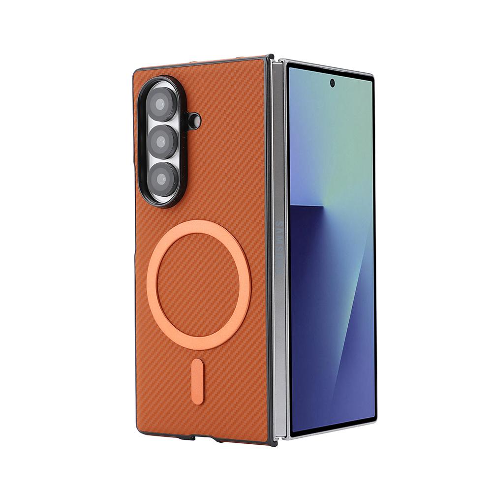 Schokbestendige Ultra Dunne Koolstofvezel Lederen Hoesje Voor Samsung Galaxy Z Fold 7 6 5 4 3 Retro Zakelijk Magnetisch Voor Magsafe Cover
