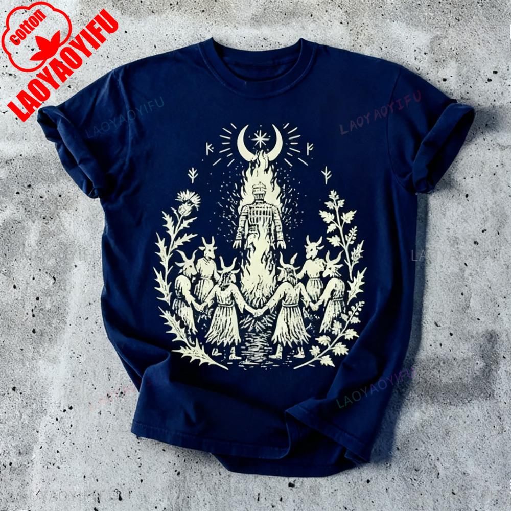 Wicker Man TShirt Pagan Ritual Goat Mask Cult Bonfire Printed Shirt Unique Style Mens Tshirt Graphic Printed Unisex Cotton Tops