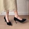 2026 Women's New High Heeled Shoes Pointed Toe Black Suede  Luxurious and Elegant Women's Shoes