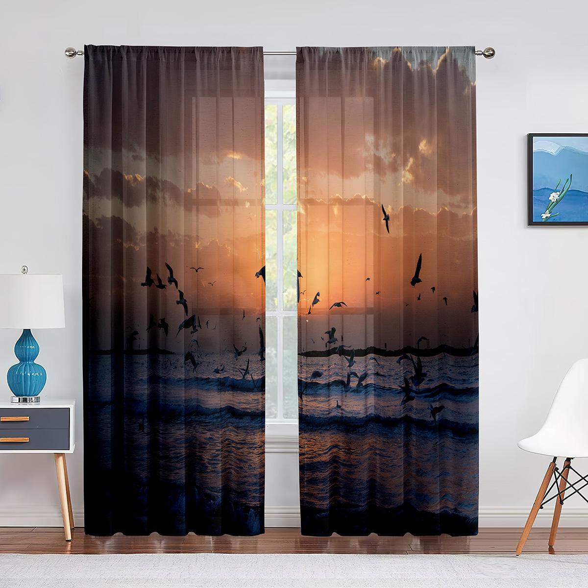 

Птицы, летающие животные, закат, небо, прозрачные шторы для гостиной, шифоновая вуаль, занавеска для спальни, кухни, тюлевая занавеска, оконные шторы 1 PCS W100XH250cm&Grommet Top