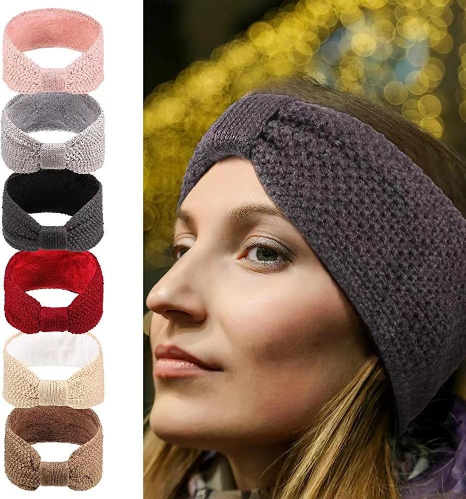 Europäisches und amerikanisches Stirnband aus Samtstrick, Stirnband mit Schleife aus Maiskörnern, Sport-Stirnband, Ohrenschutz, Kopfbedeckung, Haar-Accessoires aus Thermowolle
